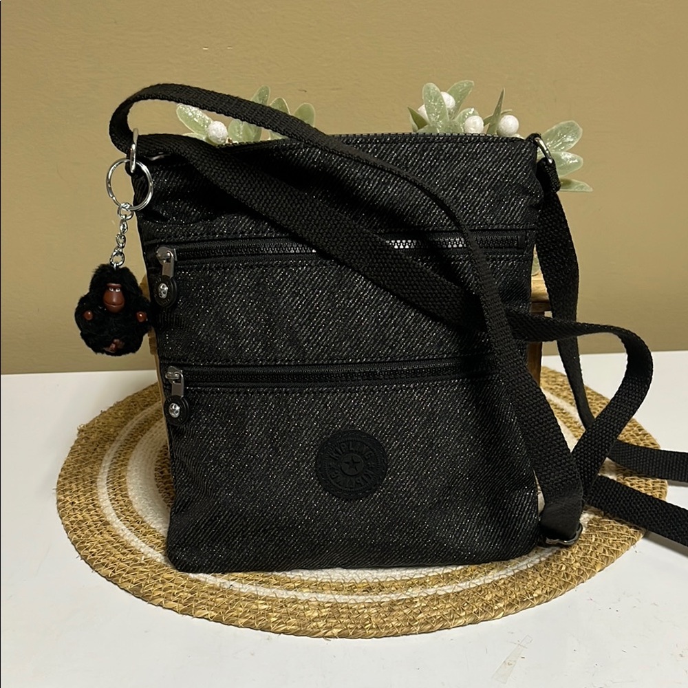 Kipling Keiko Crossbody Bag Charcoal Silver Shimmer & Gorilla pal
